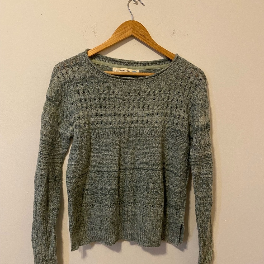 Small Anthropologie Sparrow Cable Knit Sweater Sage Green Merino Wool Blend